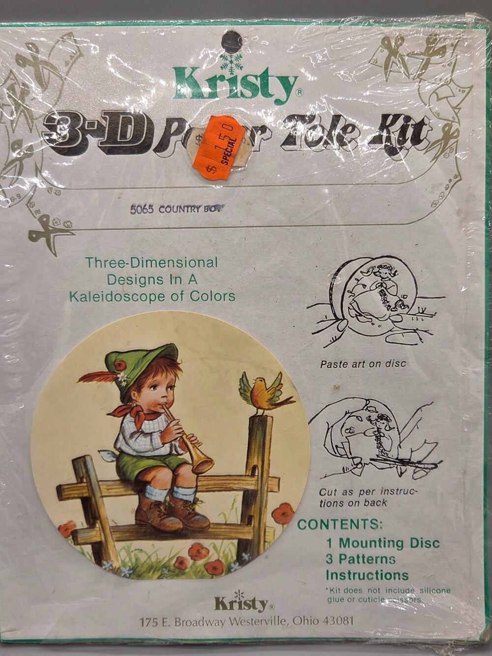 Vintage Kristy 3-D Paper Tole Kit 5065 Country Boy